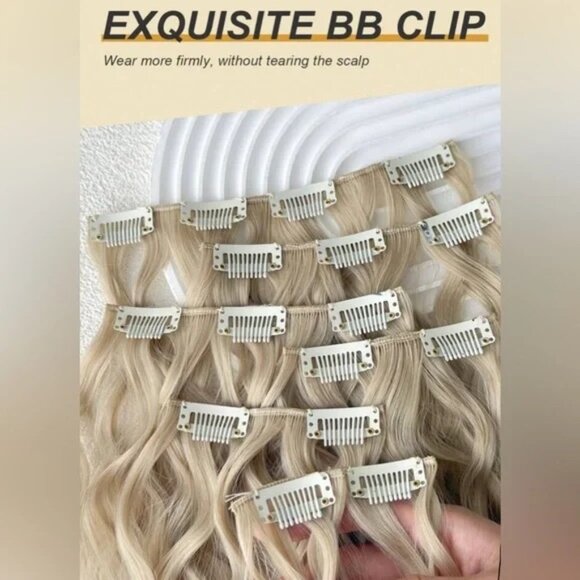 24 In Curly Wave Natural Light Ash Blonde 7pcs hair set Extensions - Clipins - Picture 7 of 8